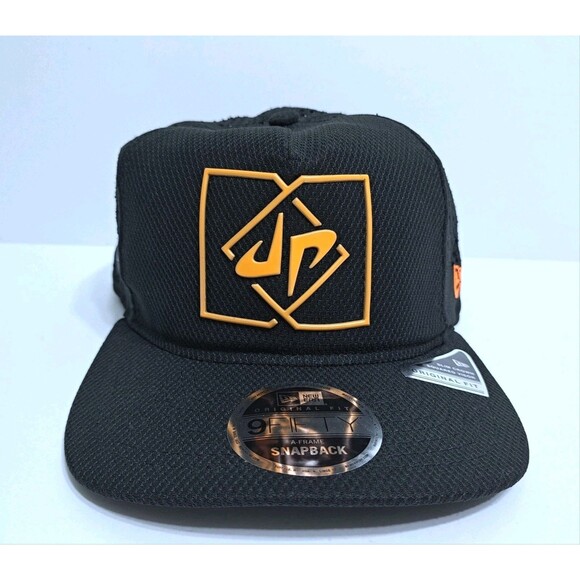 New Era 9Fifty Dude Perfect Logo Snapback Hat Black Yellow Mesh Back Diamond - Picture 2 of 8